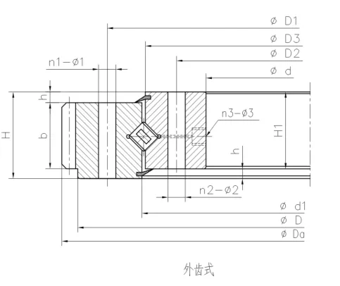 外齿式交叉滚子转盘轴承结构尺寸图